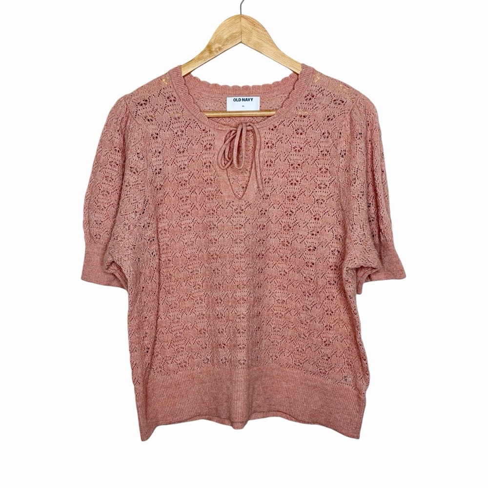 Old Navy Pointelle Knit Short Sleeve Sweater Pink Womens XL Coquette Cottagecore